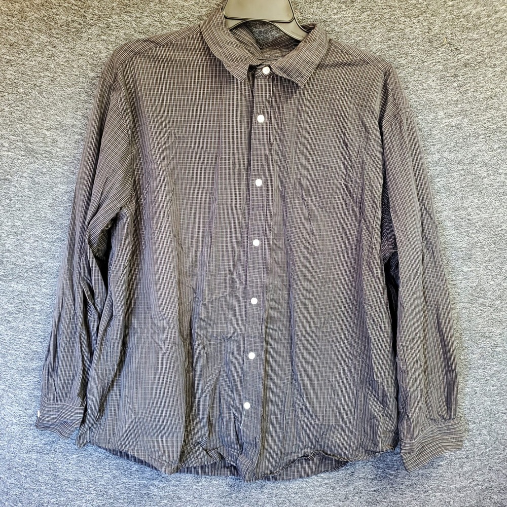 St. Johns Bay Mens 2XL Long Sleeve Button Down Shirt Grid Plaid 100% Cotton